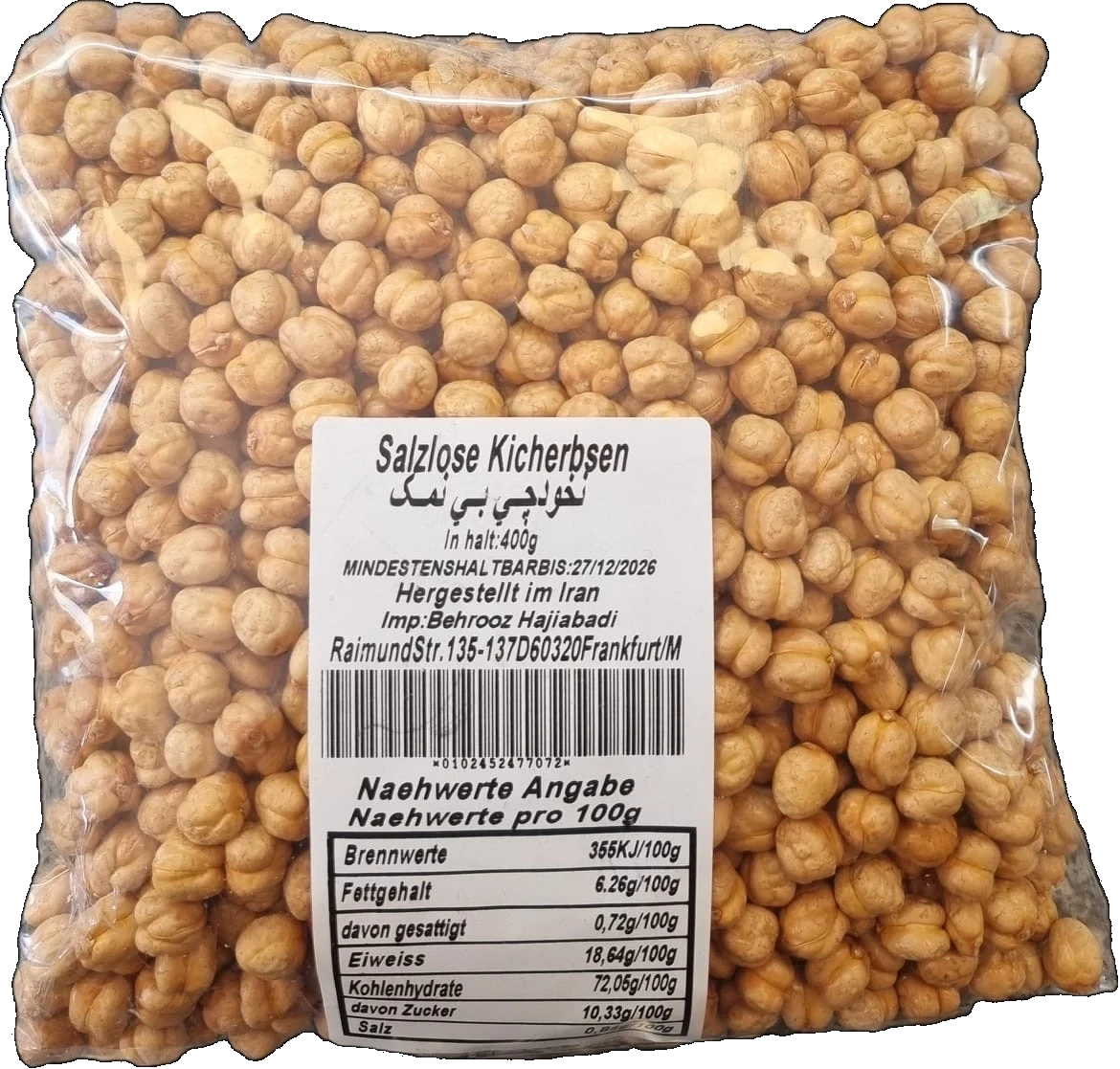 Ungesalzene geröstete Kichererbsen 400 g